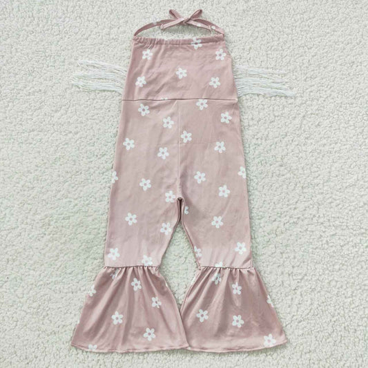 SR0424 Pink Floral Girls Short Sleeve Jumpsuit Overall Pants