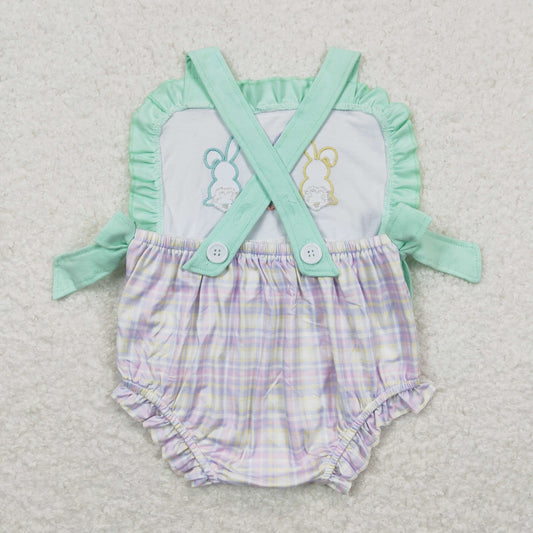 SR0543 Embroidered Easter Rabbit Ruffle Girls Sleeveless Romper RTS 202508