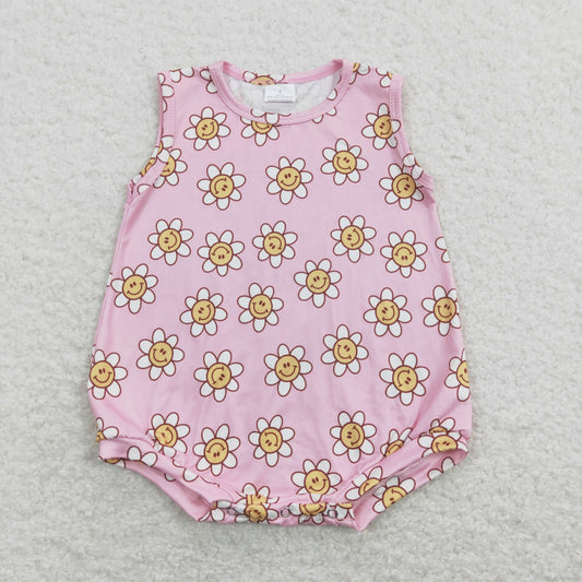 SR0574 Flower Smiley Pink Sleeveless Girls Bubble Romper RTS 202507