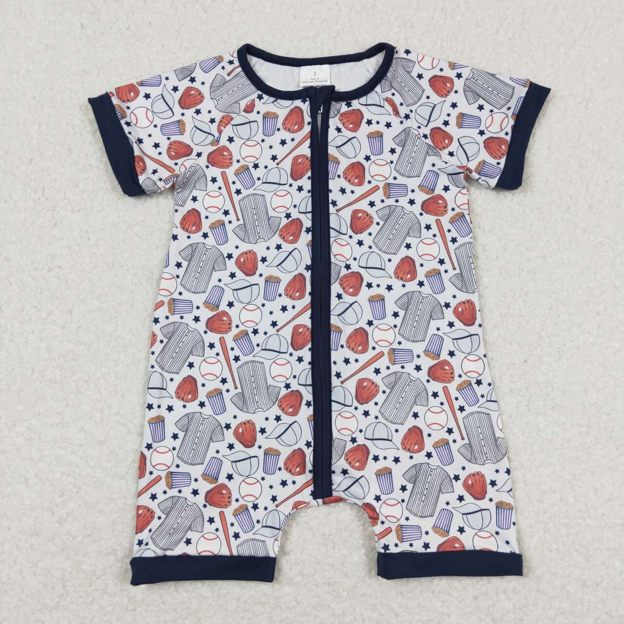 SR0581  Baseball Gloves Navy Blue Zippy Short Sleeve Boys Romper RTS 202508