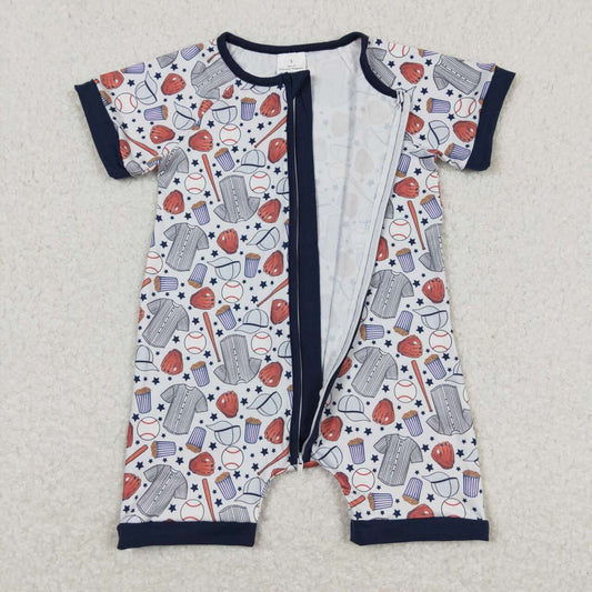 SR0581  Baseball Gloves Navy Blue Zippy Short Sleeve Boys Romper RTS 202508