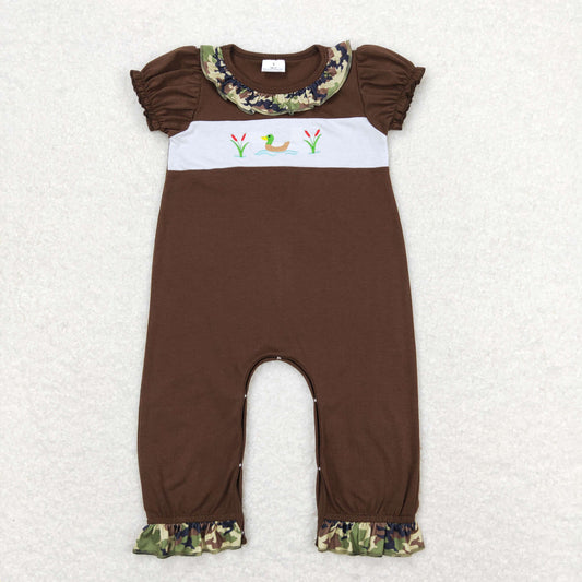 SR0582 Embroidery duck Camouflage lace army green short sleeve onesie high quality wholesale baby rompers cotton