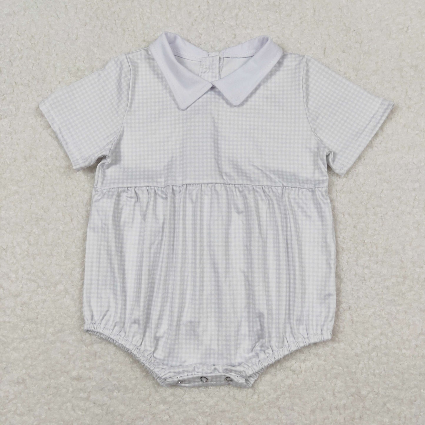 SR0598 White Plaid Doll Collar Short Sleeve Boys Bubble Romper RTS 202508
