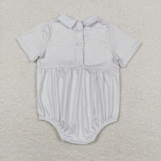 SR0598 White Plaid Doll Collar Short Sleeve Boys Bubble Romper RTS 202508