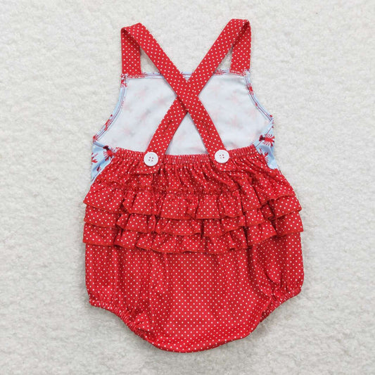 SR0745 Crayfish  Red Dots Girls Sleeveless Bubble Romper RTS 202507