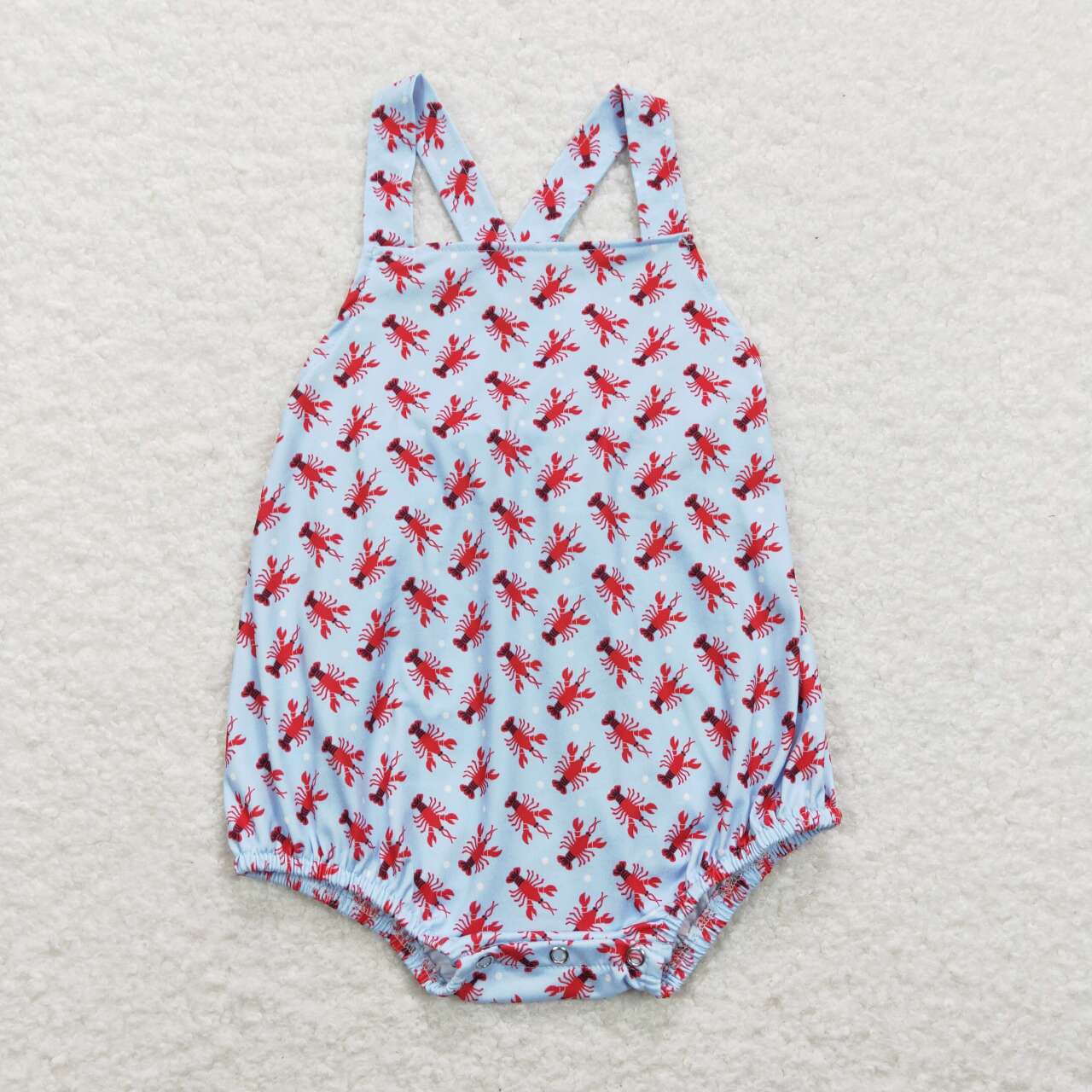 SR0746 Crayfish Red Blue Boys Sleeveless Bubble Romper RTS 202507