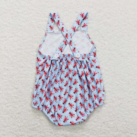 SR0746 Crayfish Red Blue Boys Sleeveless Bubble Romper RTS 202507