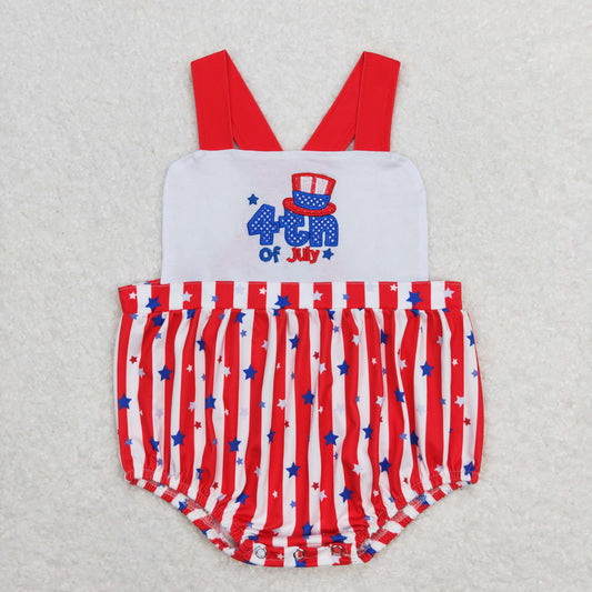 SR0810 4th of July Embroidered Star Stripe Sleeveless Boys Bubble Romper RTS 202508