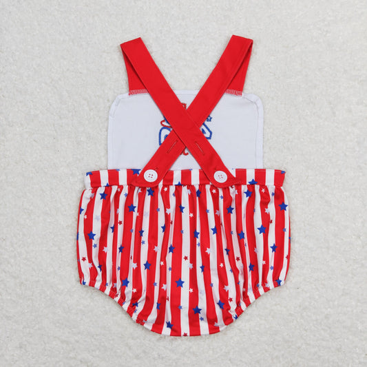 SR0810 4th of July Embroidered Star Stripe Sleeveless Boys Bubble Romper RTS 202508