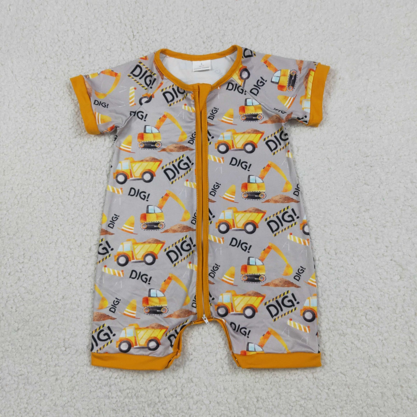 SR0844 Trucks Orange Gray Zip Short Sleeve Boys Romper 202605 RTS