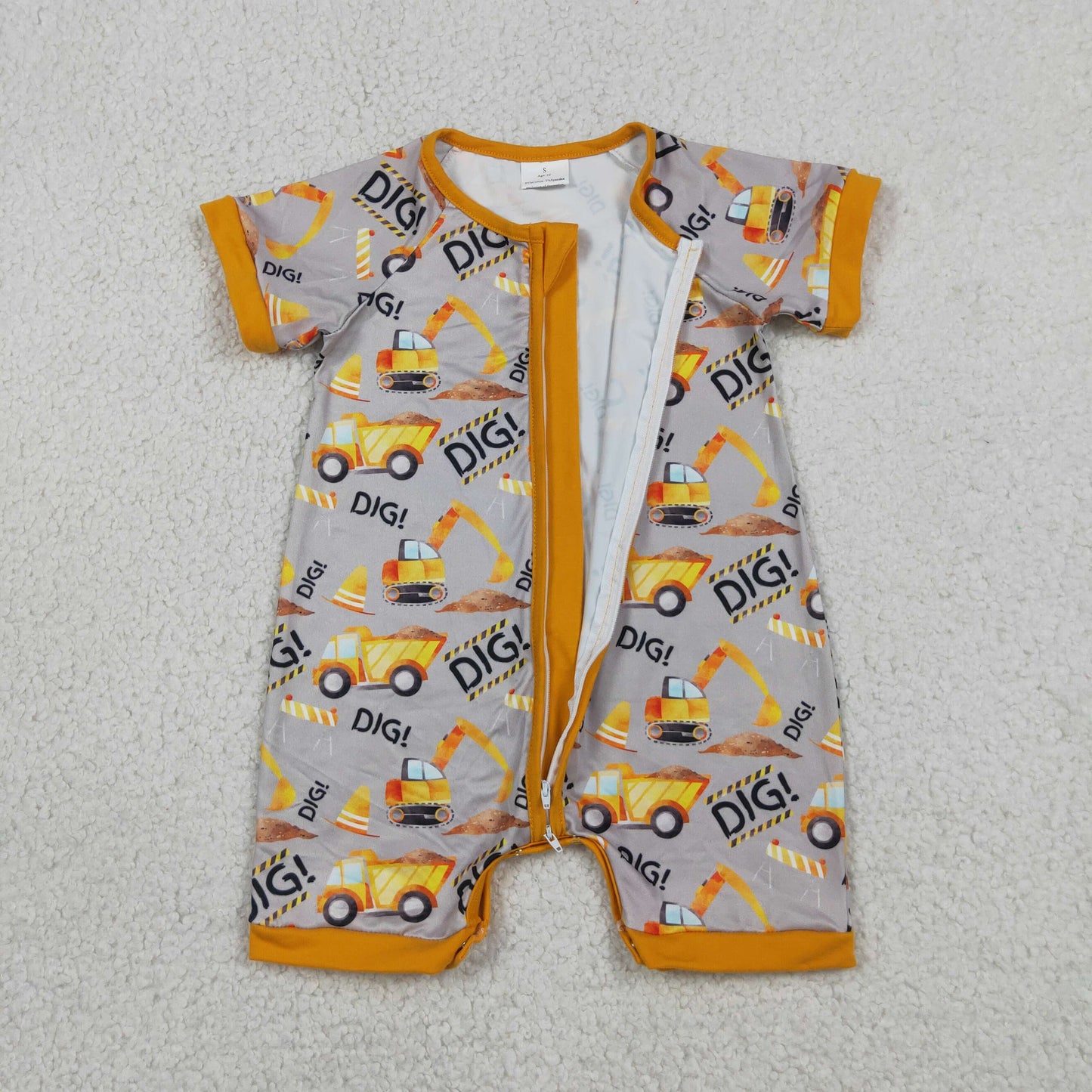 SR0844 Trucks Orange Gray Zip Short Sleeve Boys Romper 202605 RTS