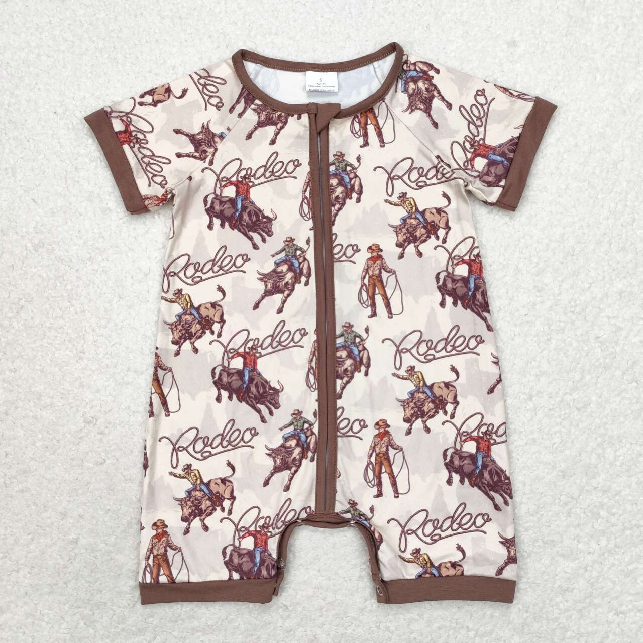 SR0856 rodeo Riding brown zipper short sleeve romper High quality baby boy rompers sets newborn clothes