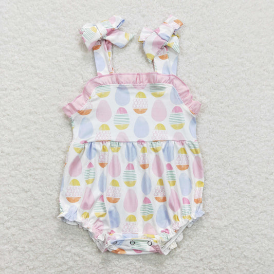SR0900 Eater Eggs Pink Ruffle Halter Girls Bubble Romper RTS 202507
