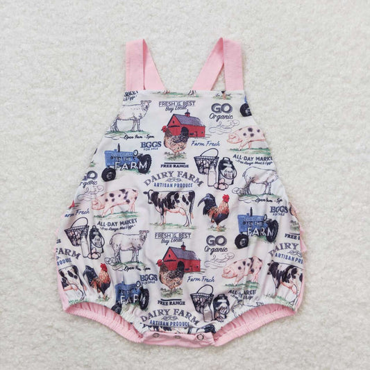 SR0911 Farm Animals Pattern Pink Ruffle Sleeveless Girls Bubble Romper RTS 202509