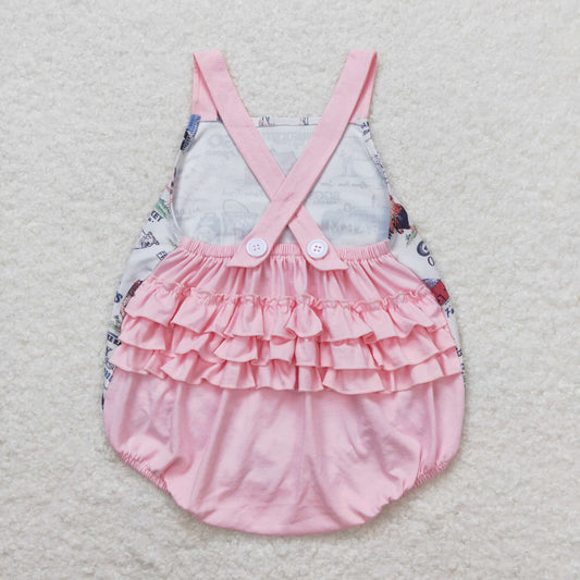 SR0911 Farm Animals Pattern Pink Ruffle Sleeveless Girls Bubble Romper RTS 202509