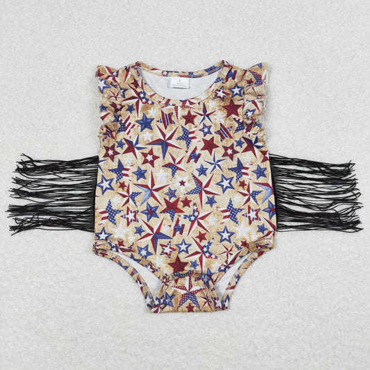 SR0920 4th of July Star Tassels Sleeveless Bubble Romper Baby Girl Clothes  RTS  202508