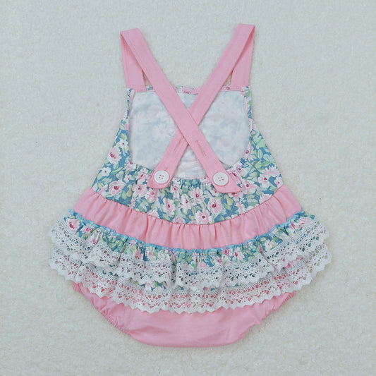 SR0986 Floral Lace Ruffle Pink Halter Girls Bubble Romper RTS 202508