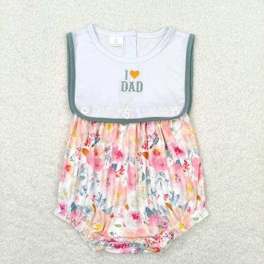 SR0988 Embroidered I Love Dad Floral Sleeveless Girls Bubble Rompers RTS 202508