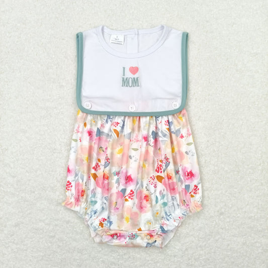 SR0989 Embroidered I Love Mom Floral Sleeveless Girls Bubble Rompers RTS 202508
