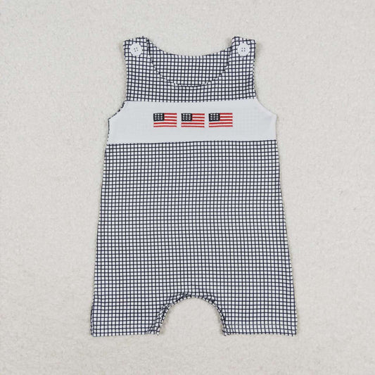 SR1001 Embroidered flag black and white checkered sleeveless onesie High quality baby rompers for newborns