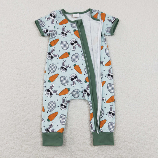 SR1014 Eater Bunny Green Zippy Short Sleeve Boys Romper RTS 202507