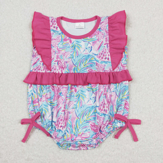 SR1035 Sea Grass Rose Red Ruffle Fly Sleeve Girl Bubble Romper RTS