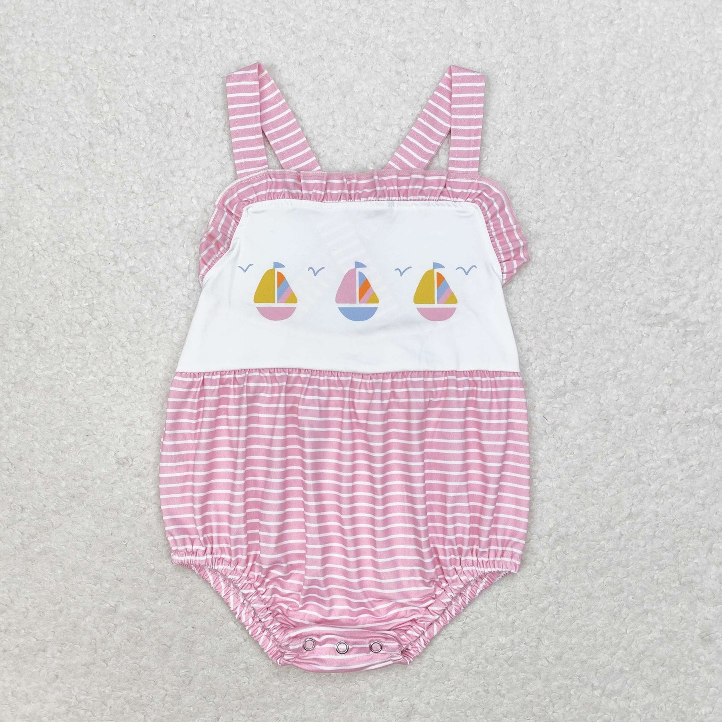 SR1058 Sailboat striped pink vest romper High quality baby romper clothes