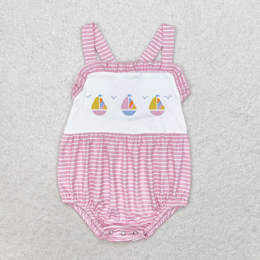 SR1058 Sailboat striped pink vest romper High quality baby romper clothes