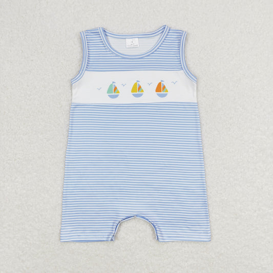 SR1059 Sailboat striped blue sleeveless romper High quality cute girls in rompers