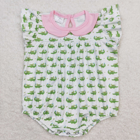SR1068 crocodile pink doll collar flying sleeve girls bubble rompers RTS 202509