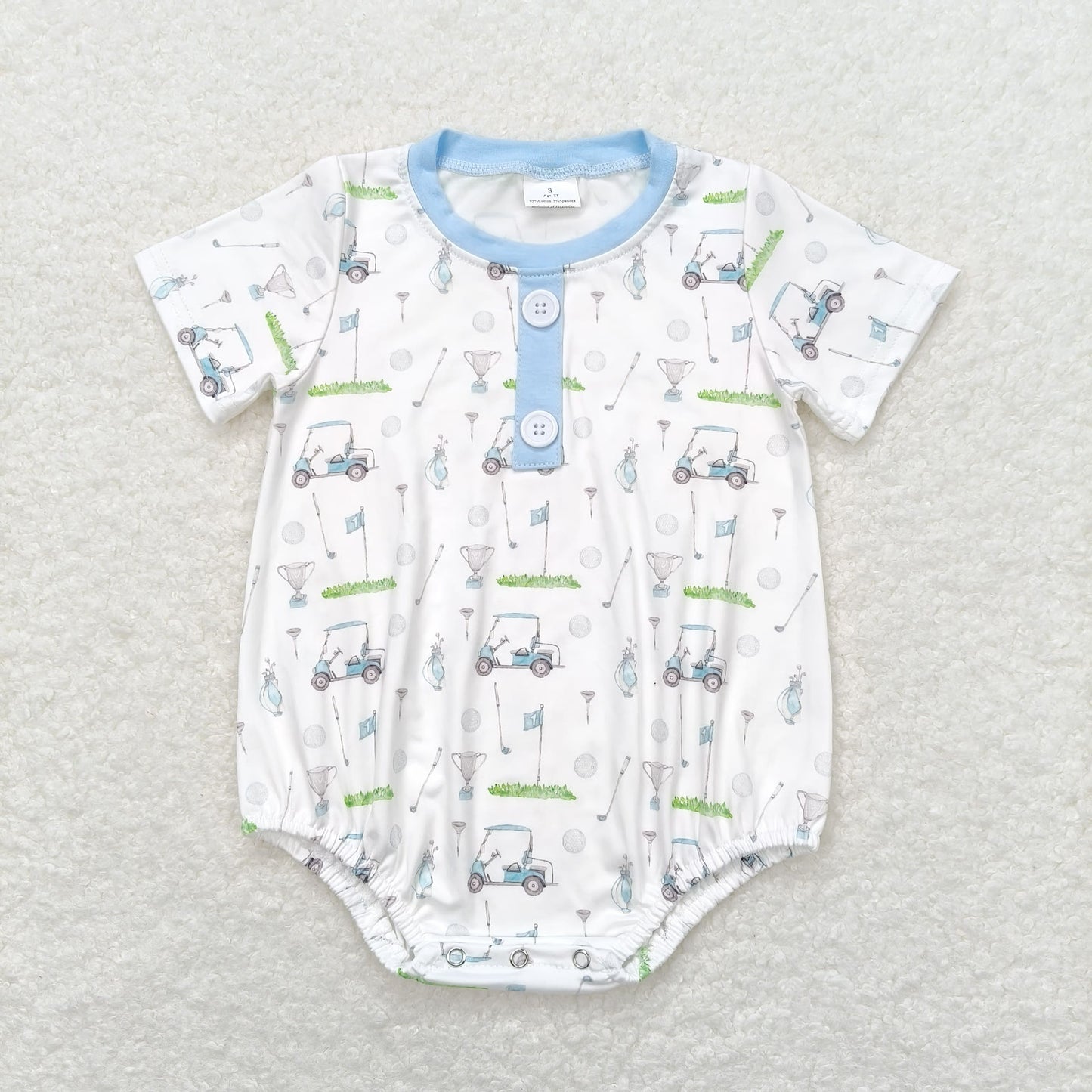 SR1070 Golf blue and white short sleeve onesie High quality newborn baby romper clothes set