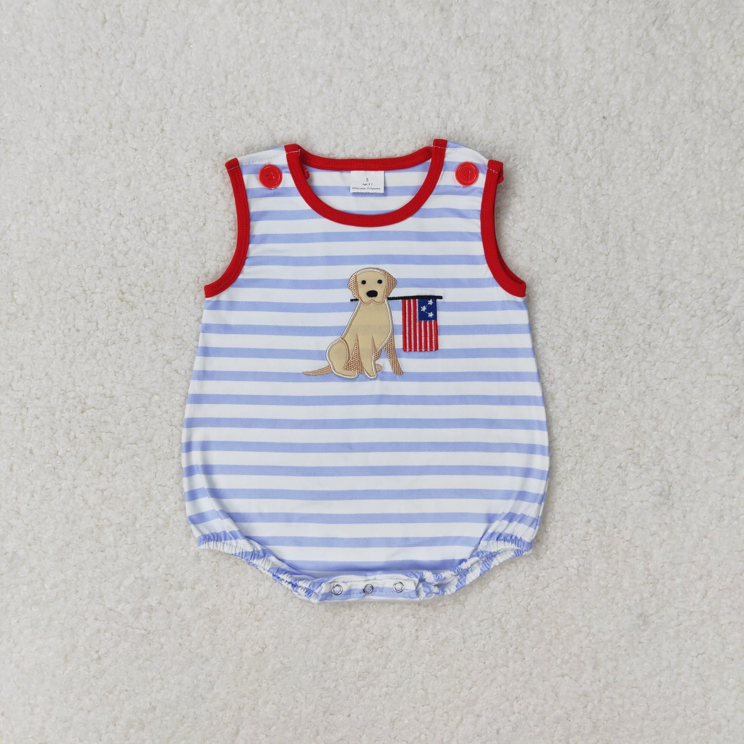 SR1080 Embroidered puppy flag striped vest romper high quality rompers for girls