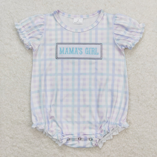 SR1091 Embroidered Mama's girl Blue Green Plaid Short Sleeve Girls Bubble Romper RTS 202509