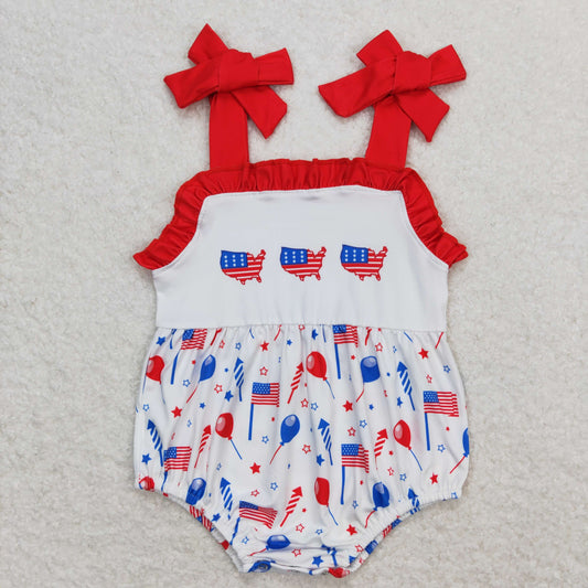 SR1106 4th of July balloon flag star red ruffle halter romper girls bubble rompers RTS 202509