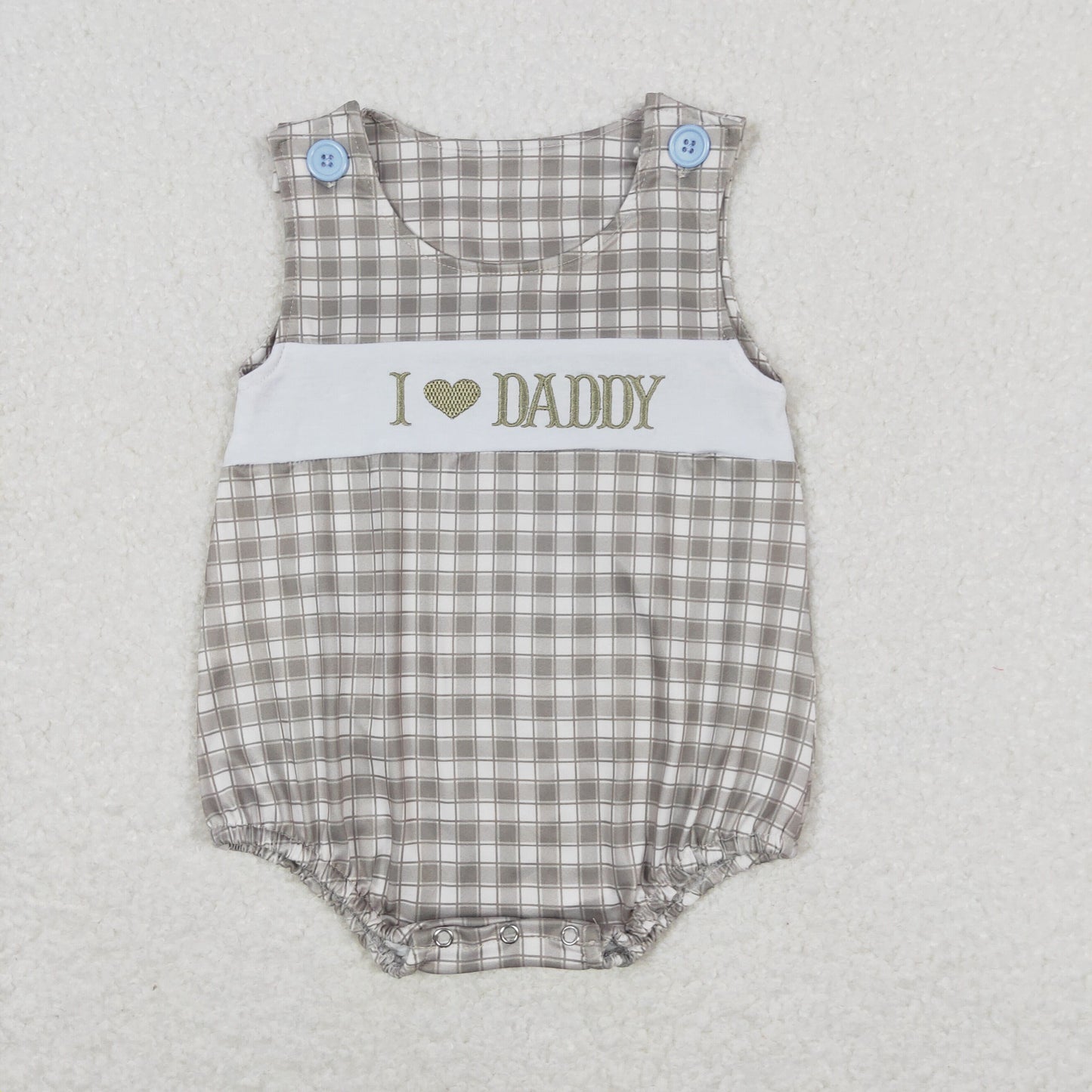 SR1120 l love daddy embroidered letter green checkered tank top baby romper