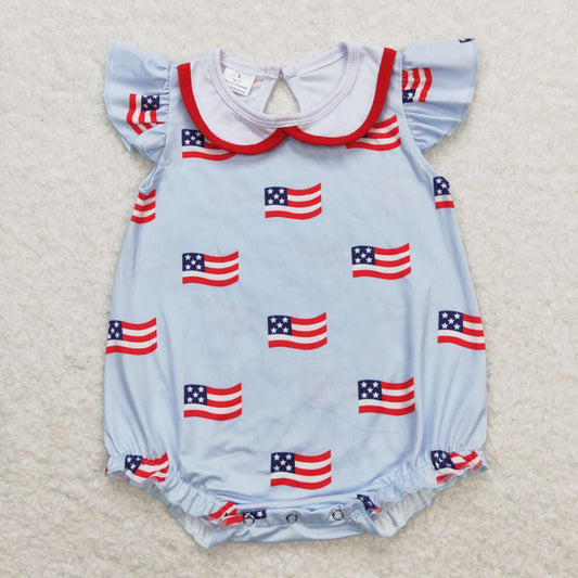SR1123 4th of July flag white doll collar flying sleeve girls bubble rompers RTS 202509