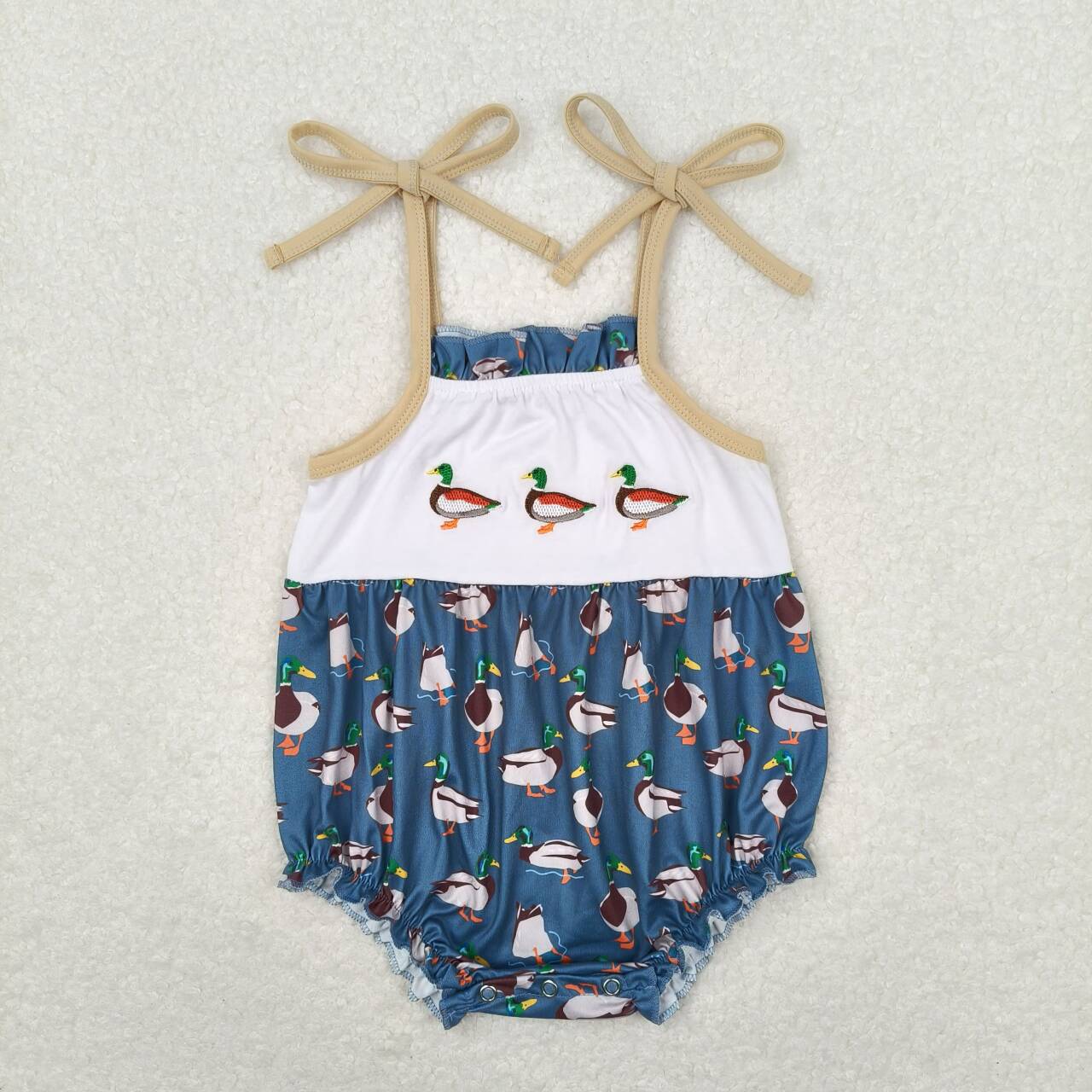 SR1133 Embroidery duck blue camisole romper High quality wholesale jumpsuits for girls