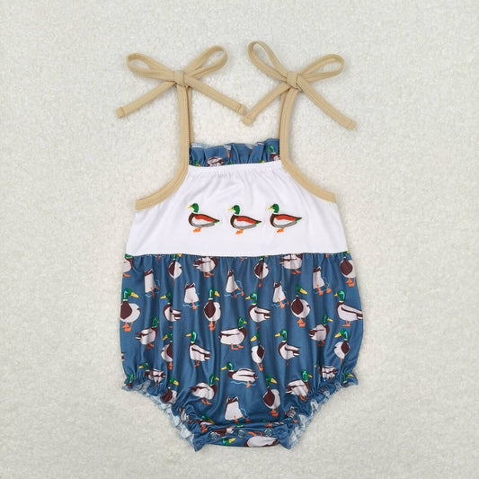 SR1133 Embroidery duck blue camisole romper High quality wholesale jumpsuits for girls