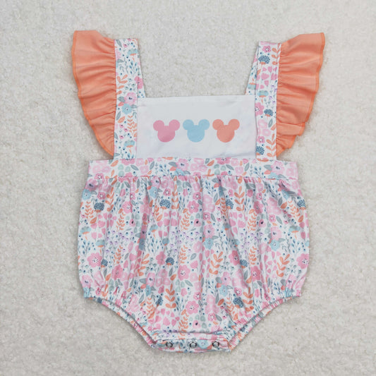 SR1138 Flower Mickey Pink Ruffle Flying Sleeve Girls Bubble Romper RTS 202508