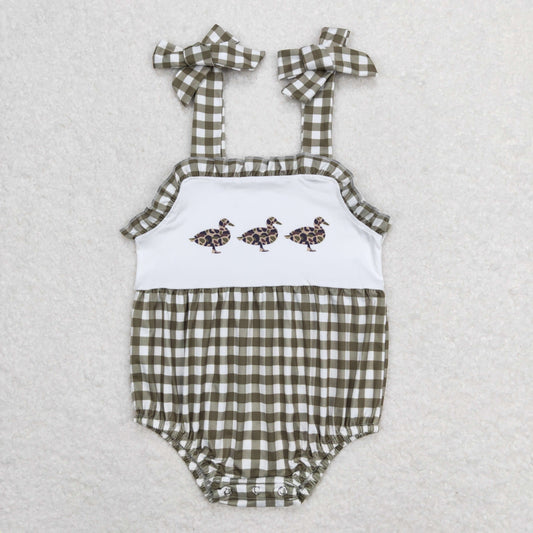 SR1168 Deer Hunting Army Green Plaid Ruffle Halter Girls Bubble Romper RTS 202508