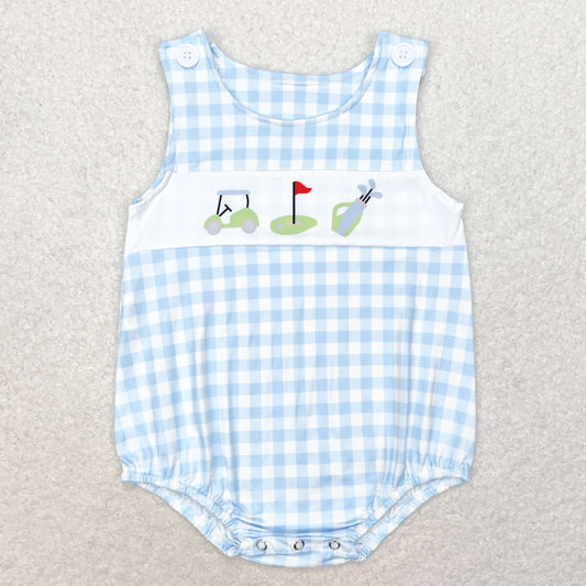 SR1176 Golf tour car Blue checked vest romper High quality baby rompers wholesale