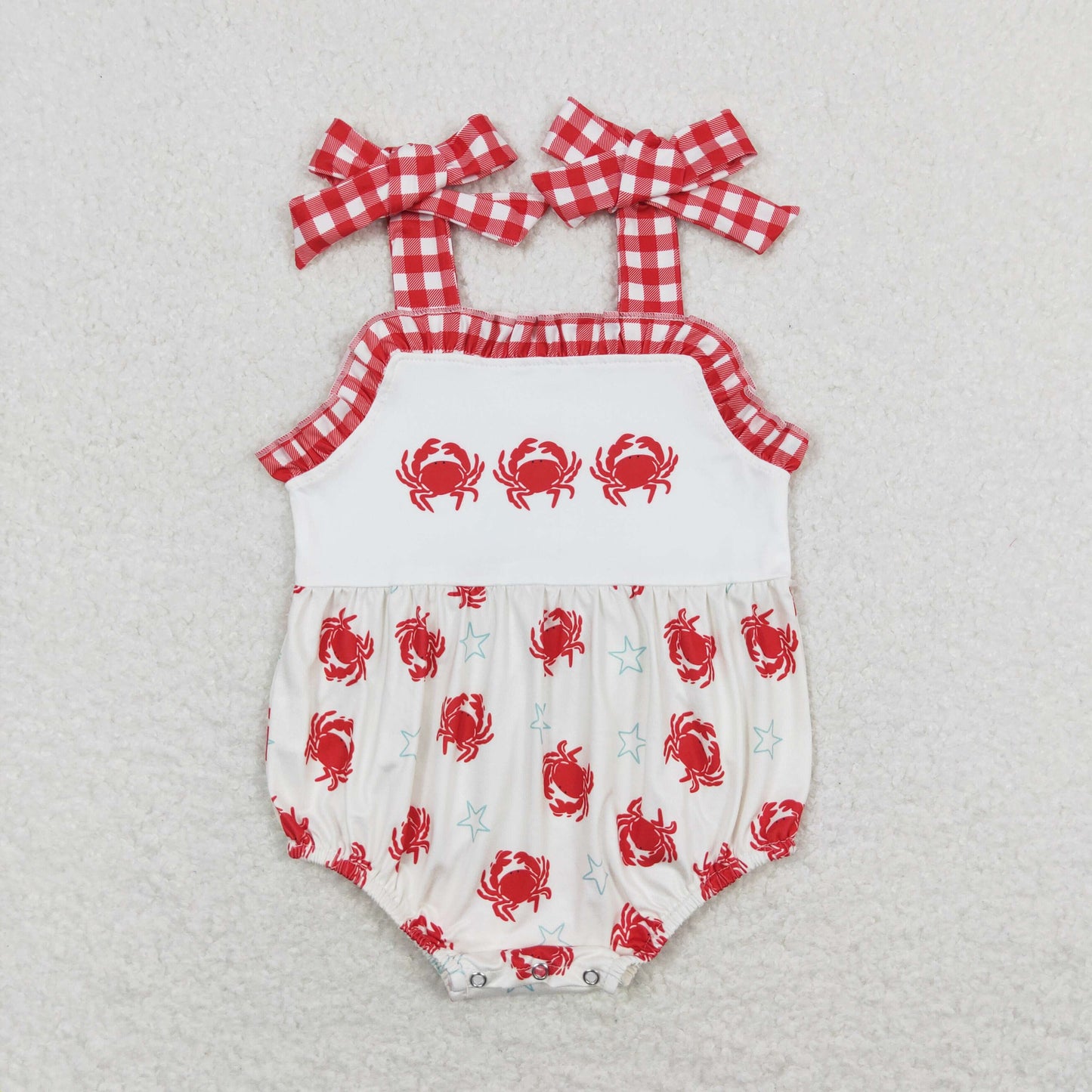 SR1185 Crab Star Red and white check lace beige camisole romper high quality wholesale cute girls in jumpsuits