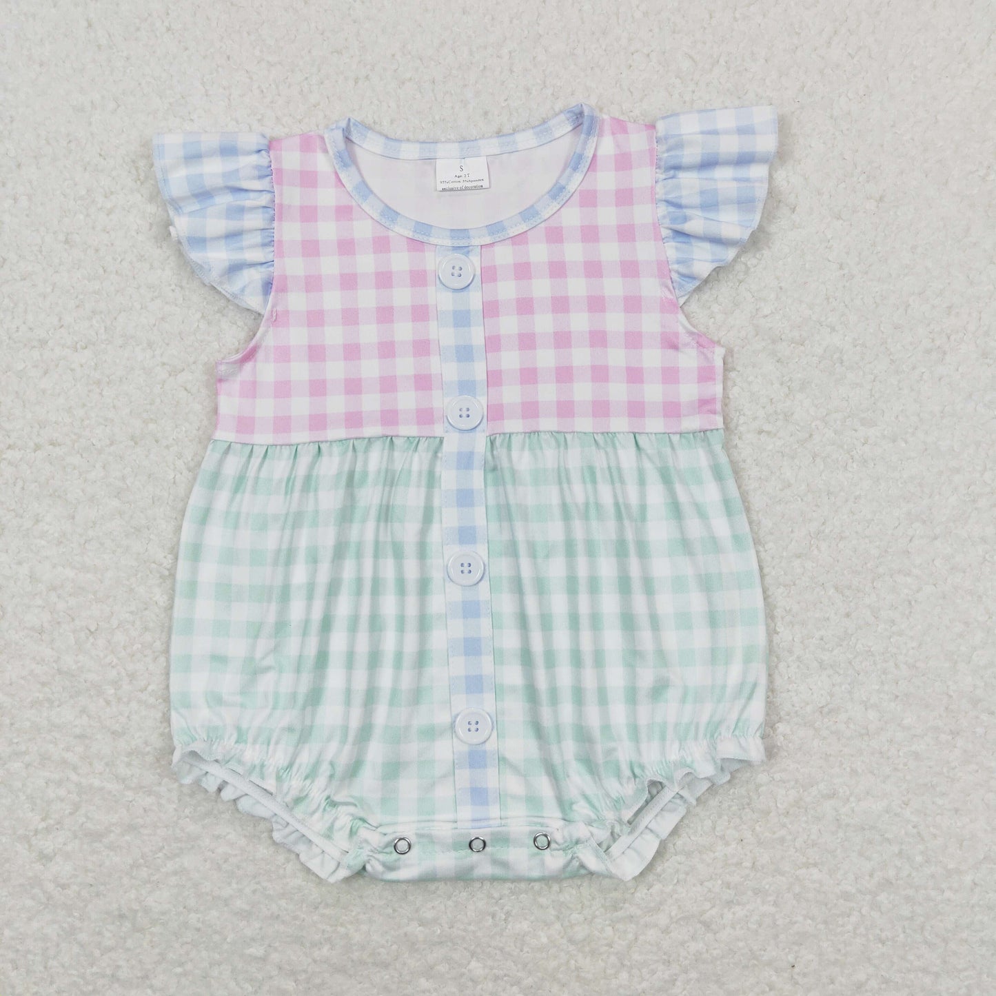 SR1201 Pink green plaid flying sleeve vest romper high quality wholesale custom organic baby rompers