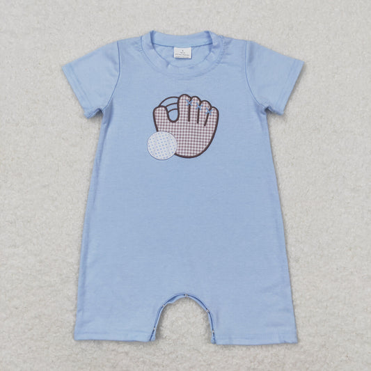 SR1214 Embroidered Baseball Gloves Boys Blue Short Sleeve Romper RTS 202508