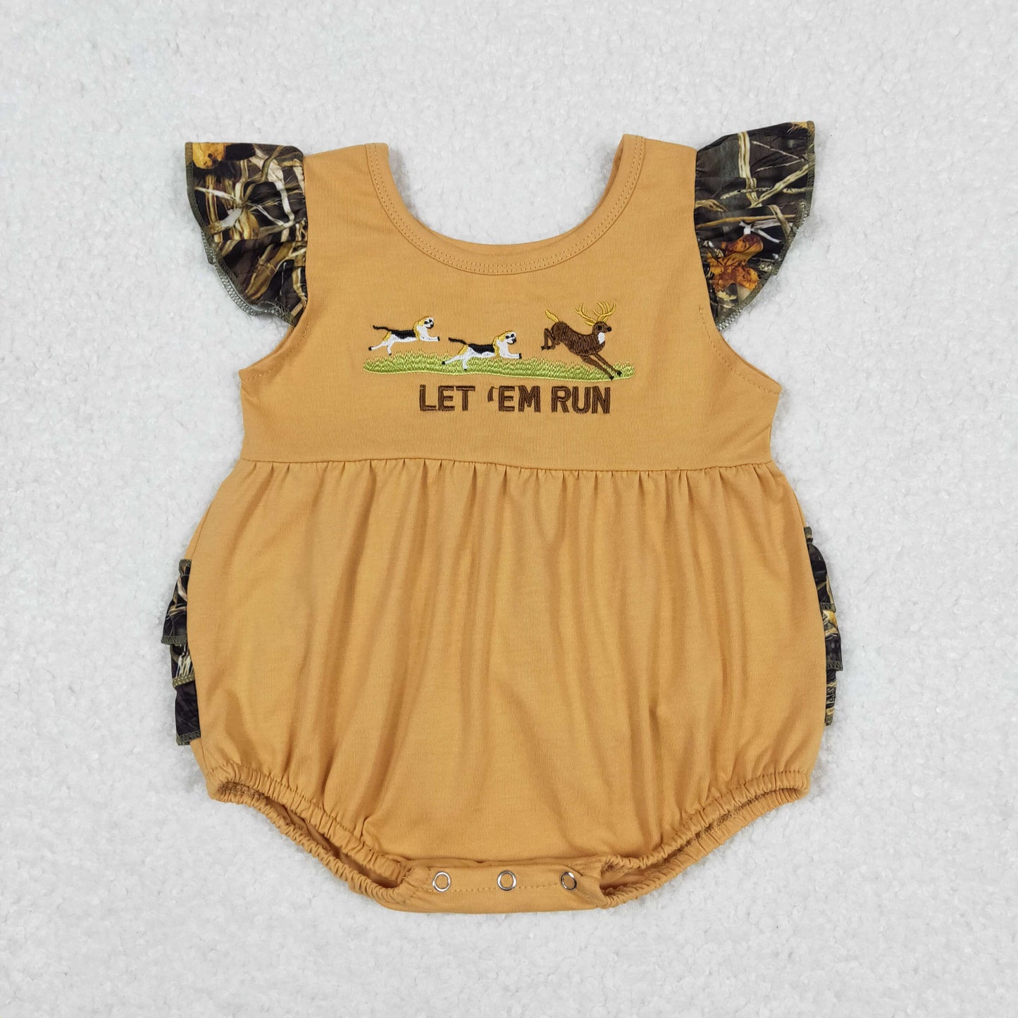 SR1219 let run embroidered puppy elk light brown vest romper High quality wholesale baby rompers cotton