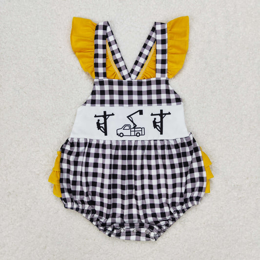 SR1222 Pole repairman lace black and white checked vest romper high quality baby rompers