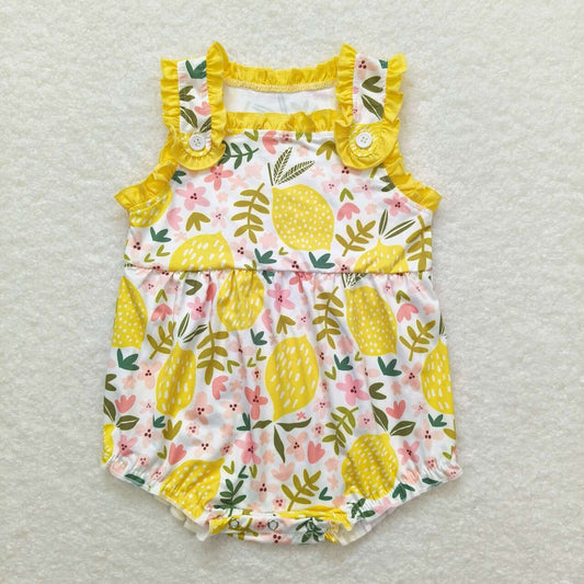 SR1224 Lemon Blossom Yellow Ruffle Sleeveless Girls Bubble Romper RTS 202508