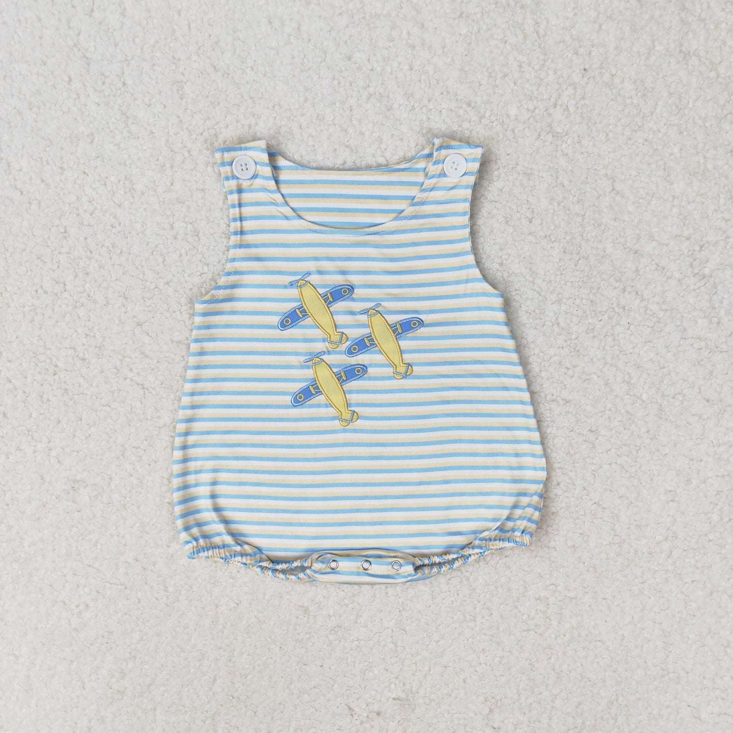 SR1228 Embroidered airplane yellow striped vest romper high quality kids romper romper girl