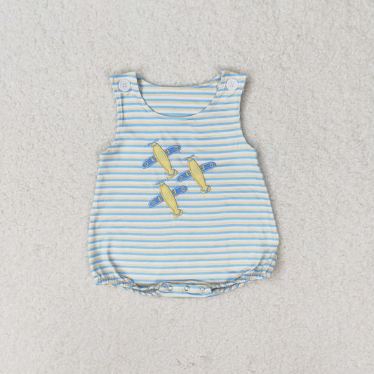 SR1228 Embroidered airplane yellow striped vest romper high quality kids romper romper girl