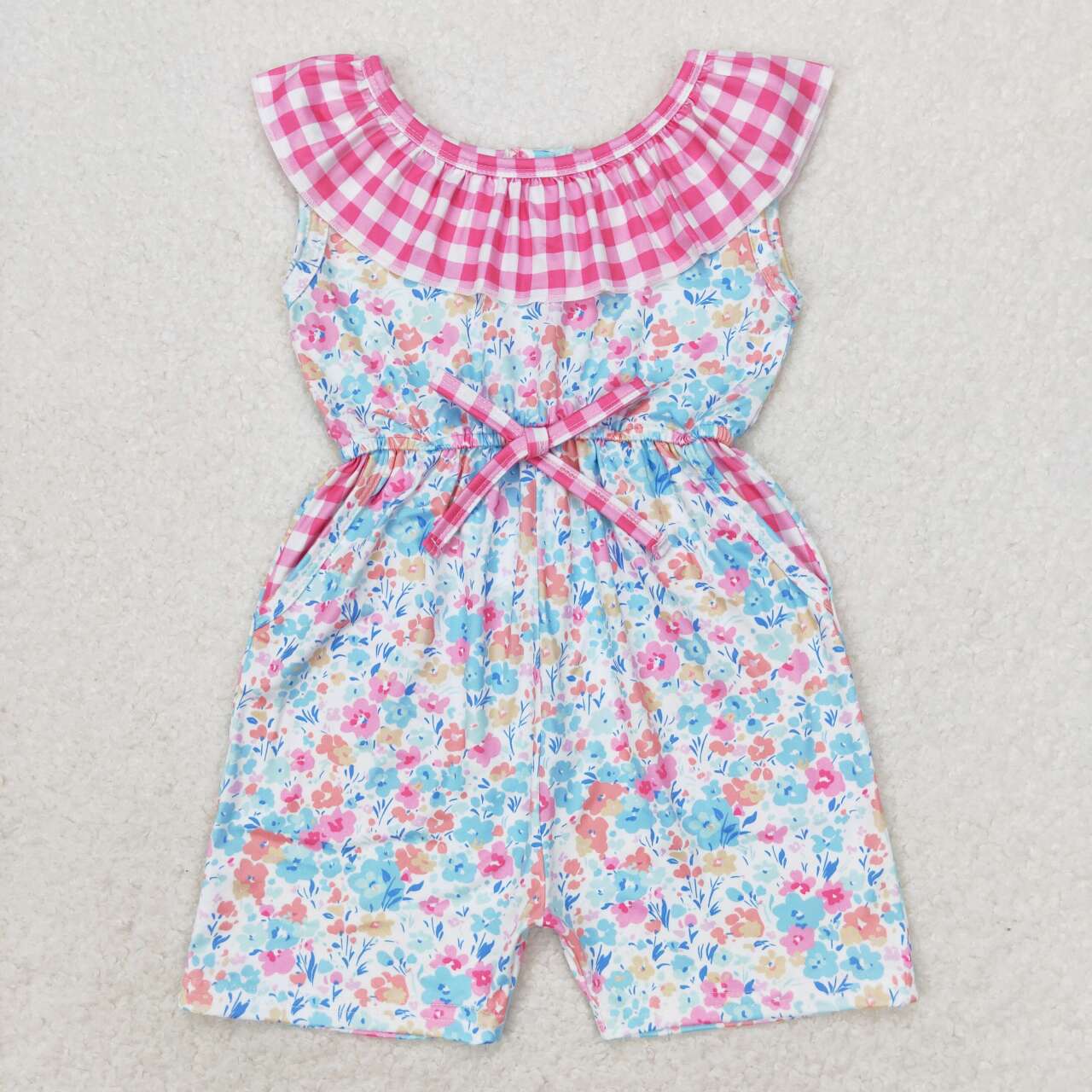 SR1244 Flowers floral Rose red check lace sleeveless romper High quality baby romper for baby